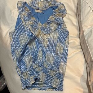 Ramy Brook Blue and Cream Patterned Blouse